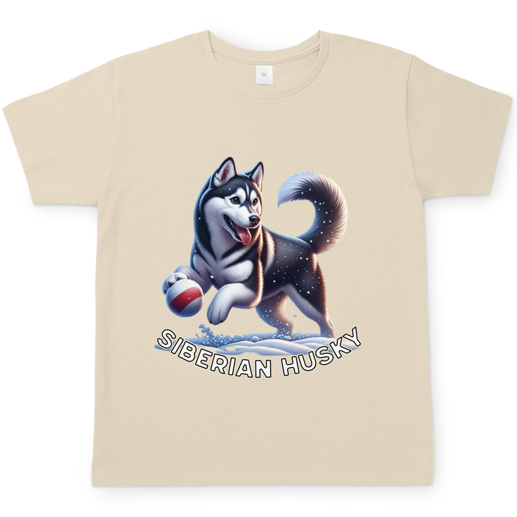 Herren T-Shirt Husky spielt im Schnee