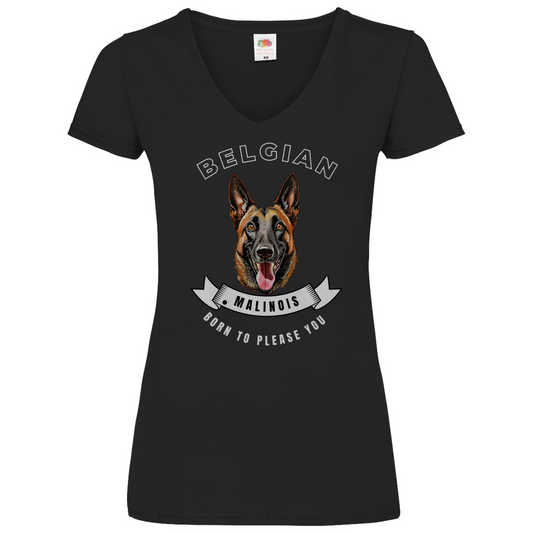 T-Shirt Malinois Born to please you Damen Basic V-Neck