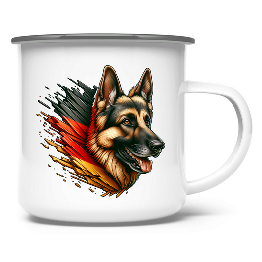 Emaille Tasse Deutscher Schäferhund mit Deutschland Flagge