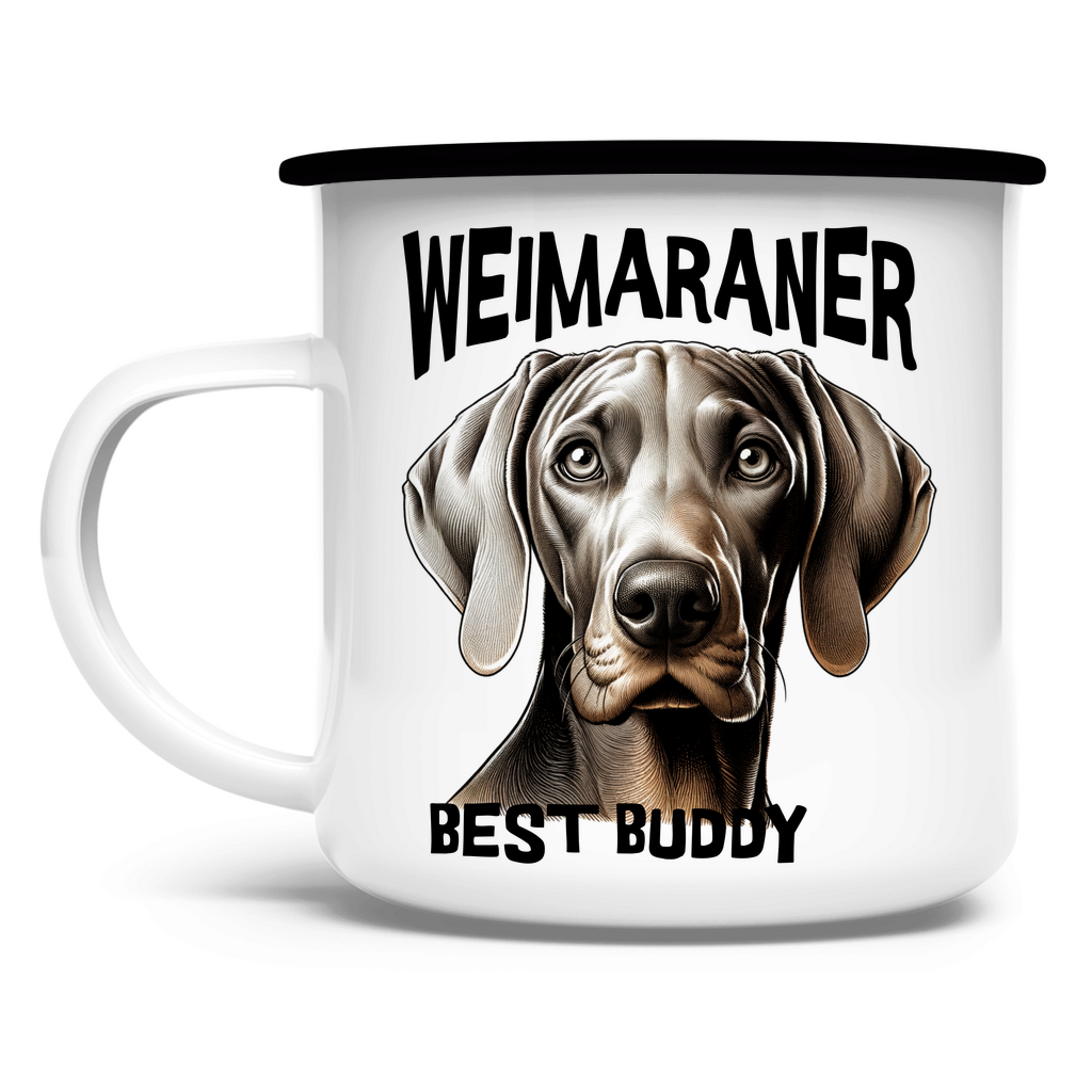 Emaille Tasse Weimaraner Kopf mit Schriftzug Best Buddy