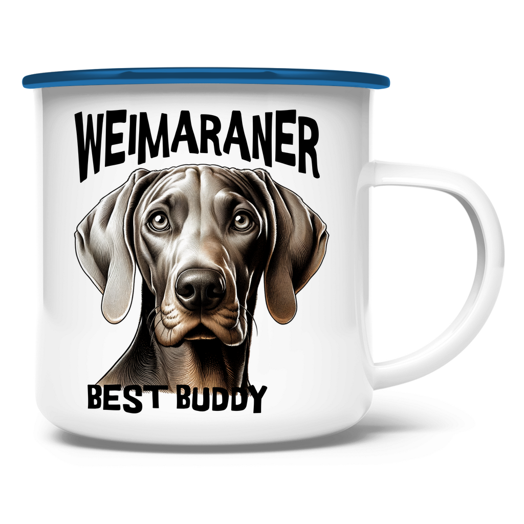 Emaille Tasse Weimaraner Kopf mit Schriftzug Best Buddy