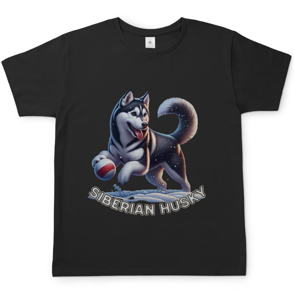 Herren T-Shirt Husky spielt im Schnee