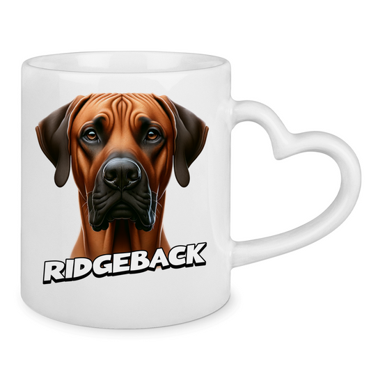 Tasse mit Herzhenkel Ridgeback Kopf mit Schriftzug