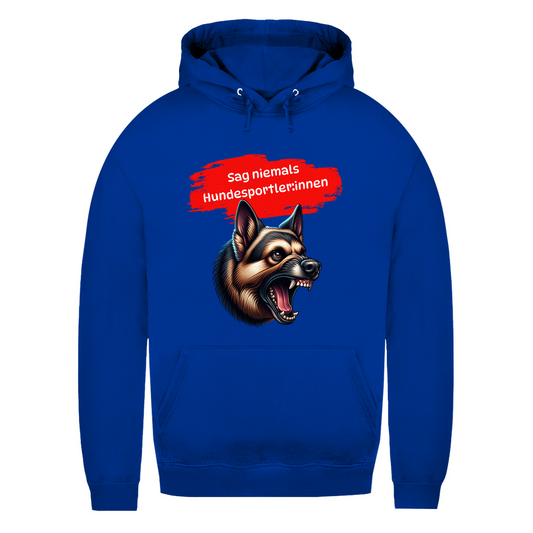 Damen Hoodie – Sag niemals Hundesportler:innen! Mit Deutschem Schäferhund