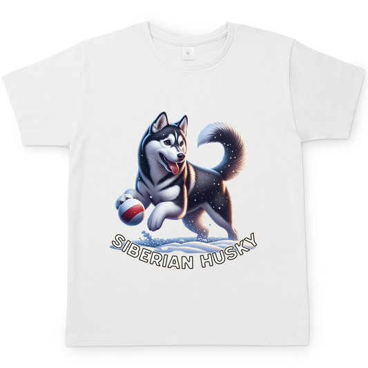 Herren T-Shirt Husky spielt im Schnee