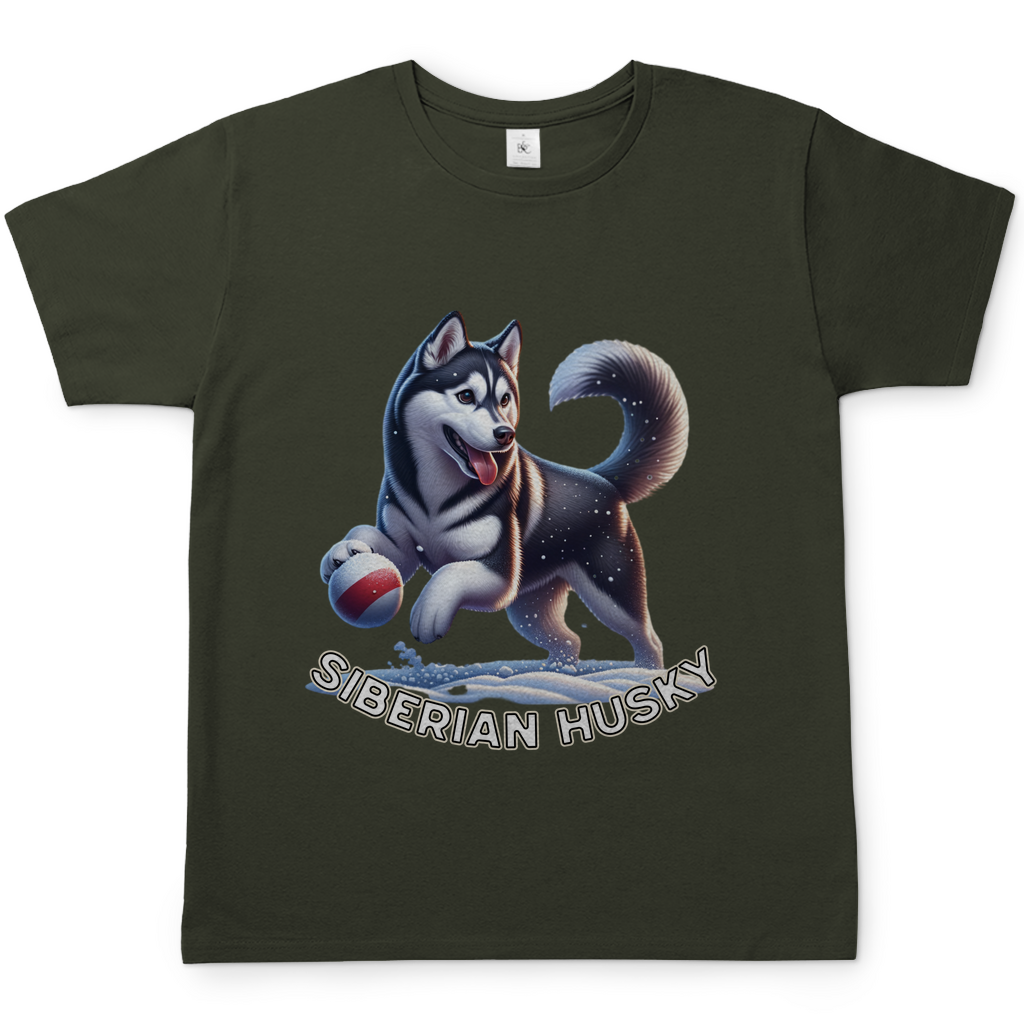 Herren T-Shirt Husky spielt im Schnee