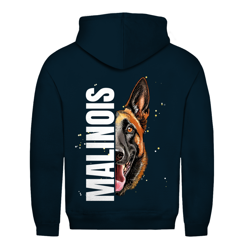 Hoodie Malinois Kopf und Schrift für Herren - Rückendruck