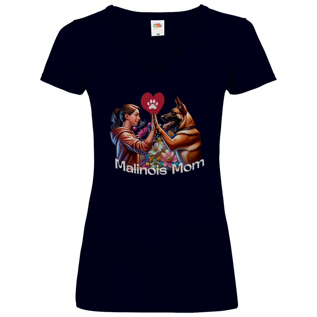 Damen Basic V-Neck T-Shirt Malinois Mom