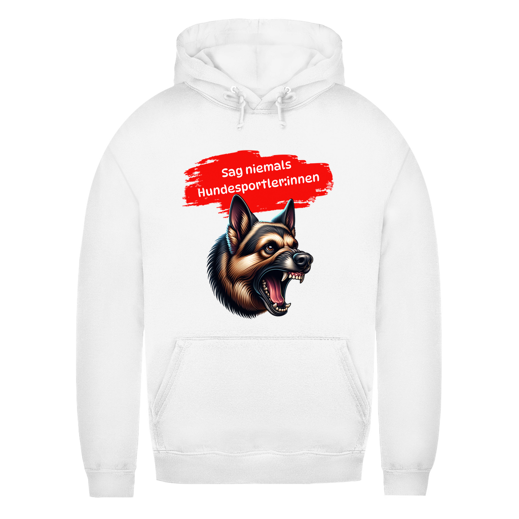 Damen Hoodie – Sag niemals Hundesportler:innen! Mit Deutschem Schäferhund