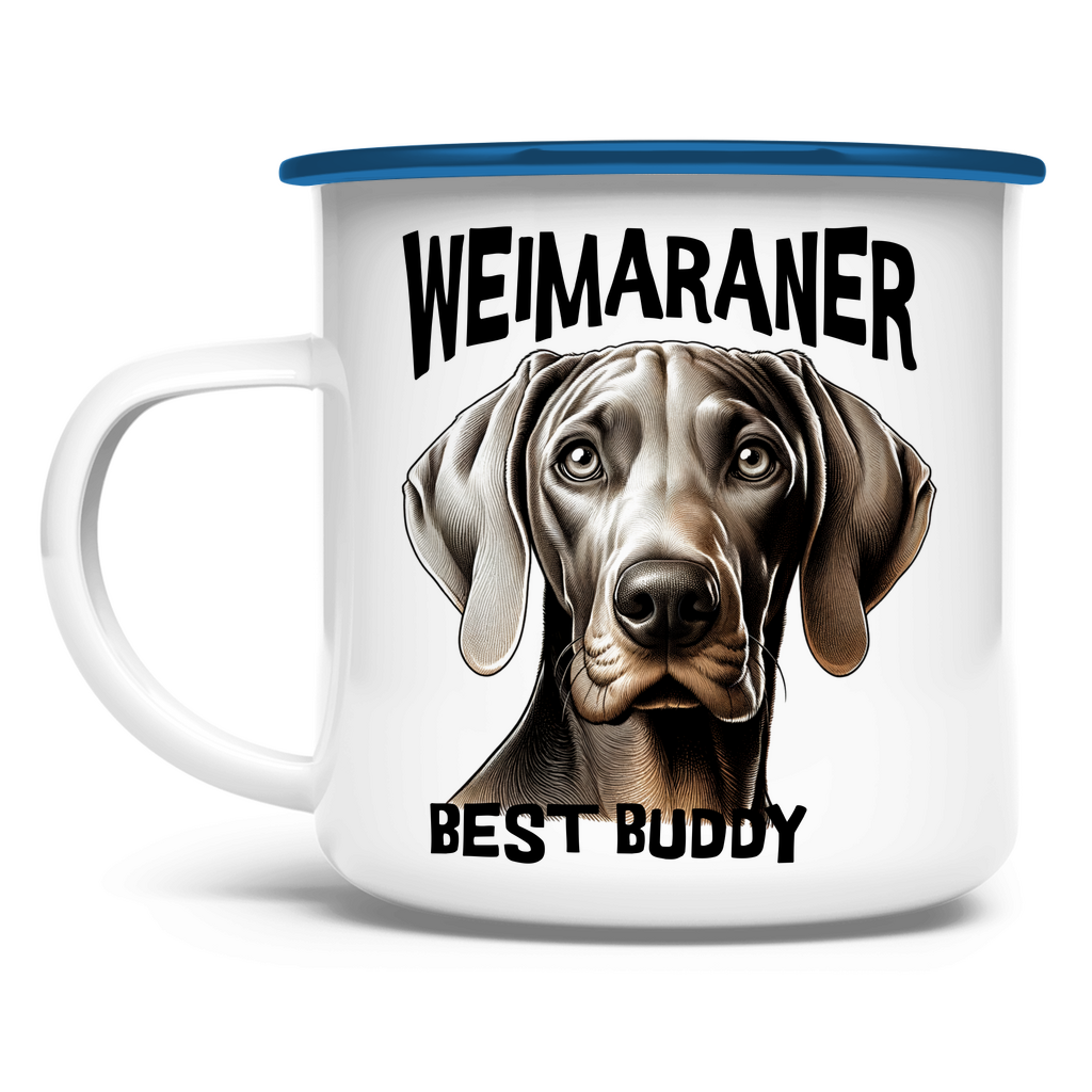 Emaille Tasse Weimaraner Kopf mit Schriftzug Best Buddy