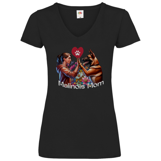 Damen Basic V-Neck T-Shirt Malinois Mom