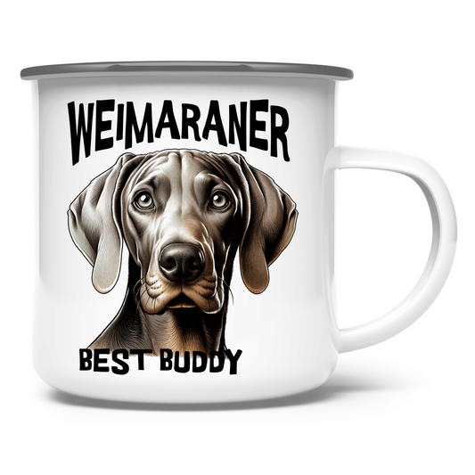 Emaille Tasse Weimaraner Kopf mit Schriftzug Best Buddy