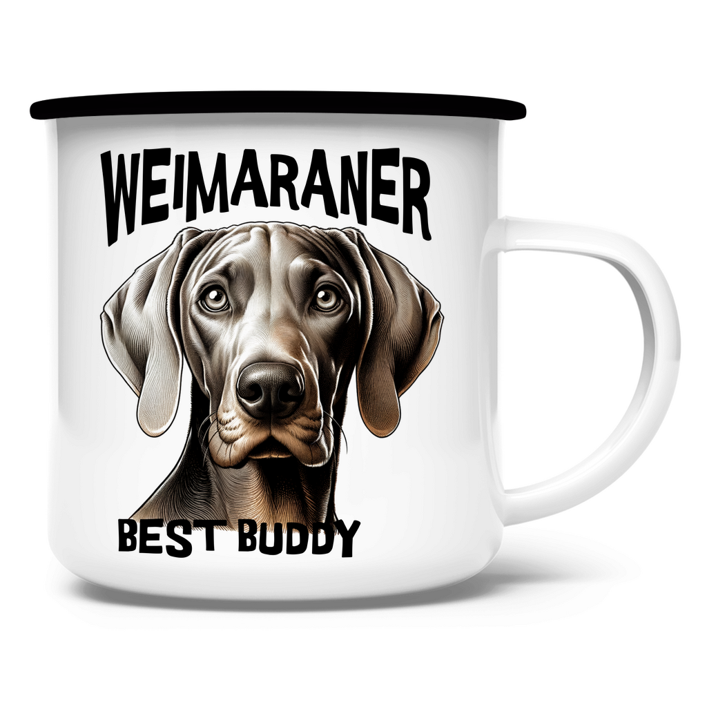 Emaille Tasse Weimaraner Kopf mit Schriftzug Best Buddy