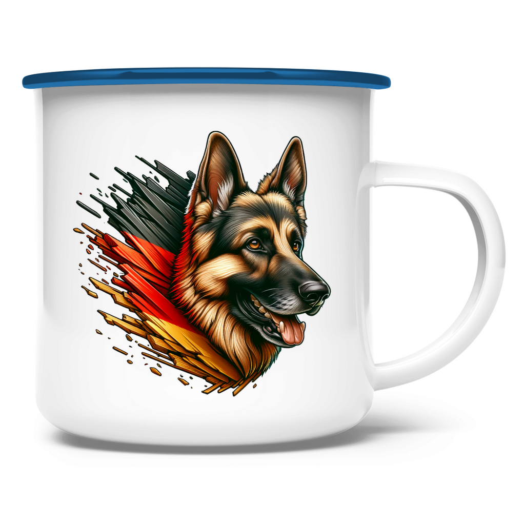 Emaille Tasse Deutscher Schäferhund mit Deutschland Flagge