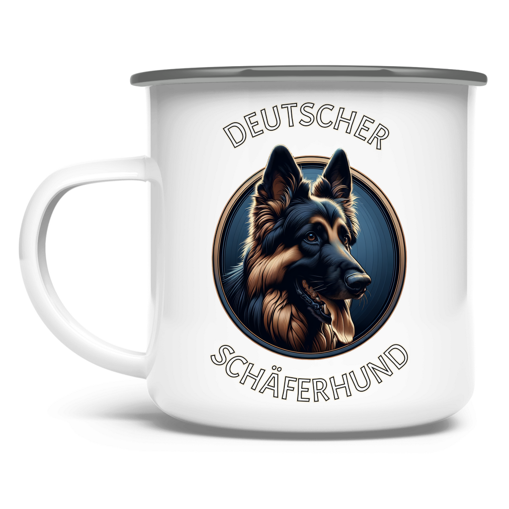 Emaille Tasse Deutscher Schäferhund Schriftzug mit Kopf