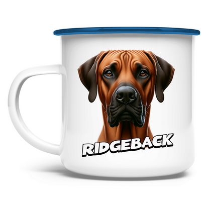 Emaille Tasse Ridgeback Kopf mit Schriftzug