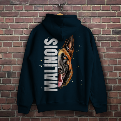 Hoodie Malinois Kopf und Schrift für Herren - Rückendruck