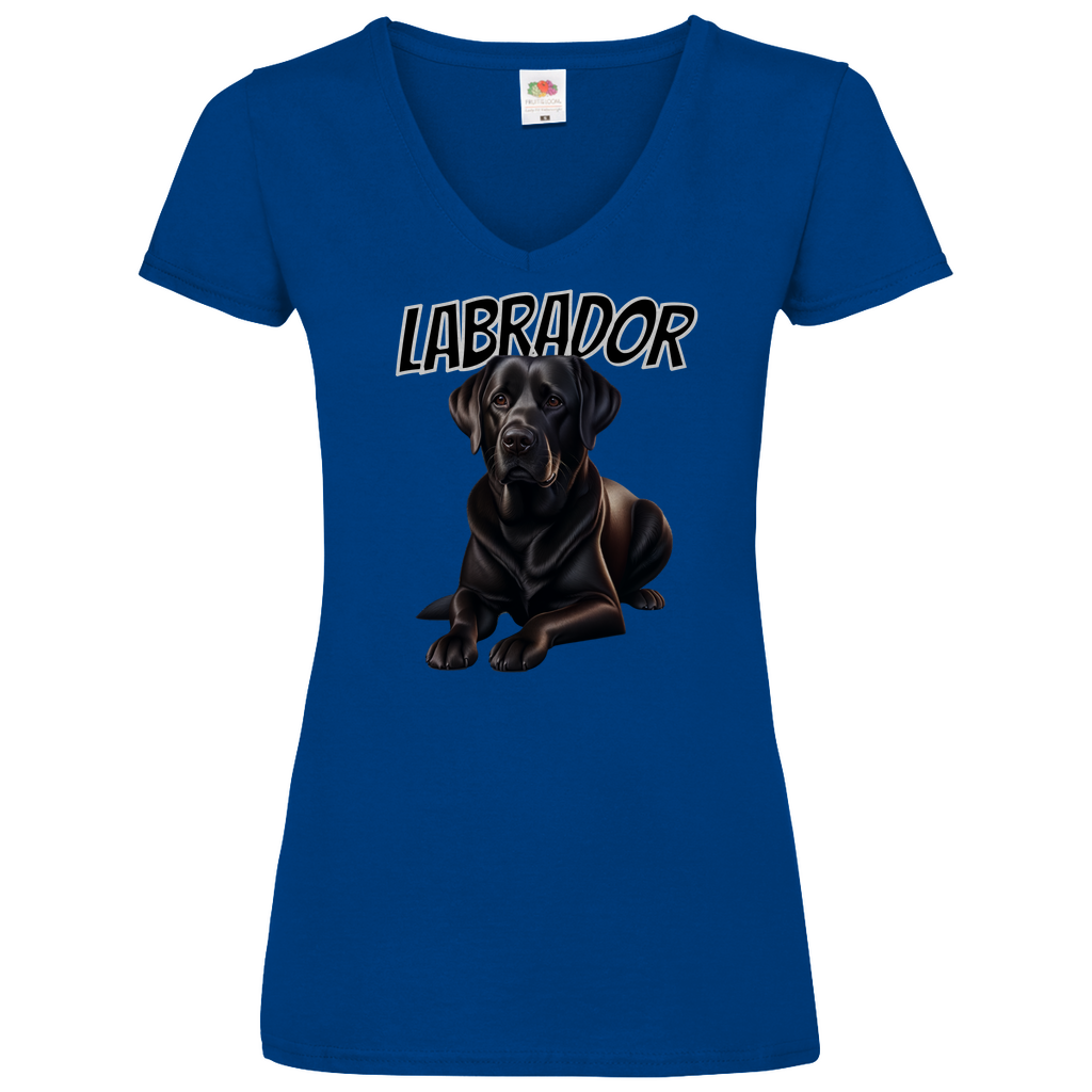 Damen Basic V-Neck T-Shirt liegender Labrador