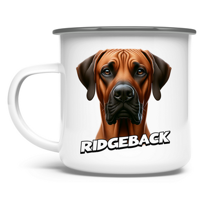 Emaille Tasse Ridgeback Kopf mit Schriftzug