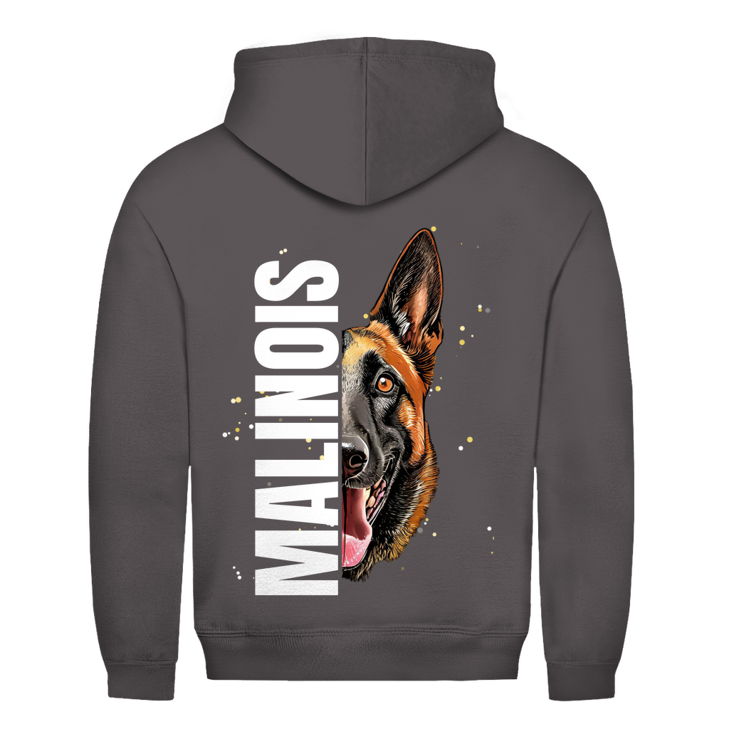 Hoodie Malinois Kopf und Schrift für Herren - Rückendruck