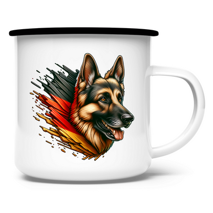 Emaille Tasse Deutscher Schäferhund mit Deutschland Flagge