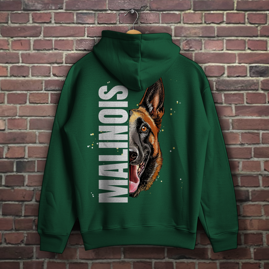 Hoodie Malinois Kopf und Schrift für Herren - Rückendruck