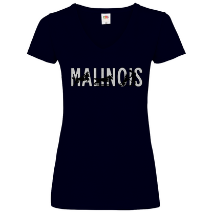 Damen Basic V-Neck T-Shirt Malinois Schriftzug