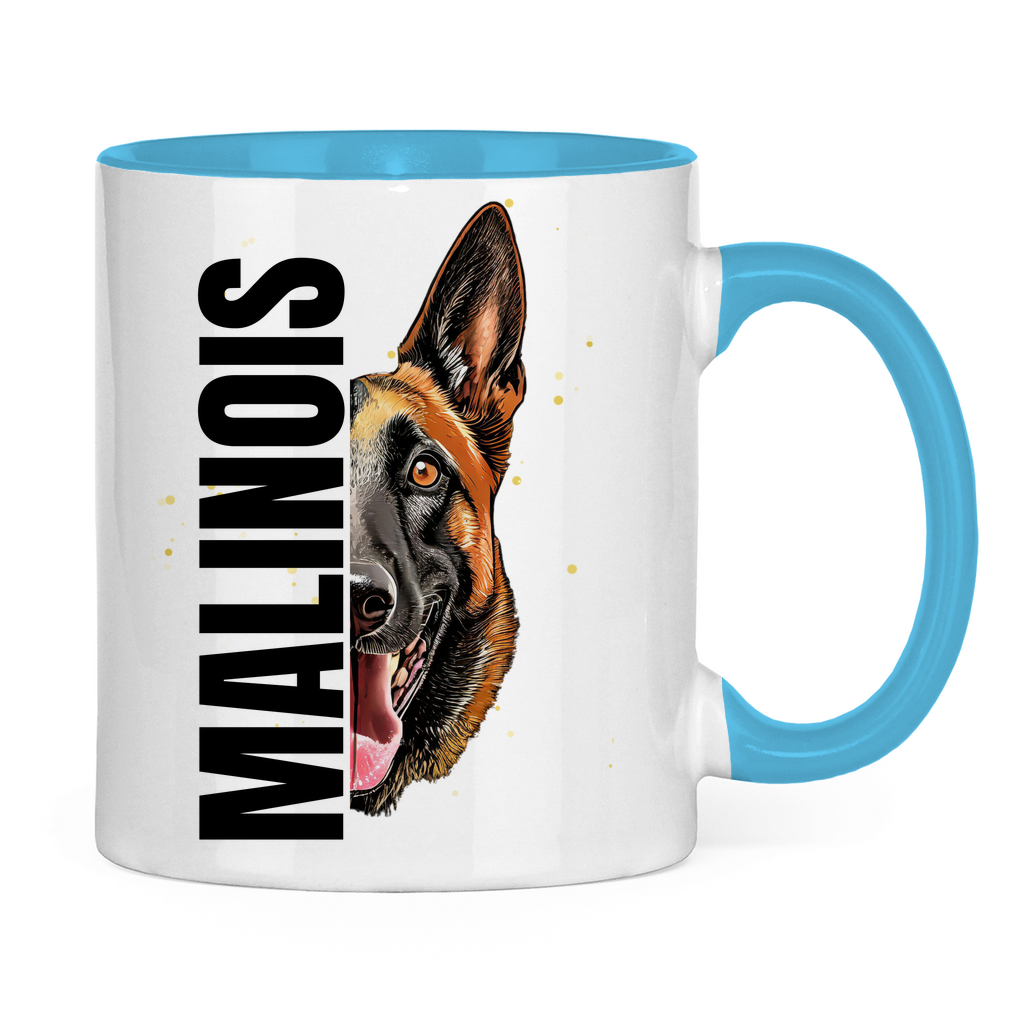 Tasse zweifarbig Malinois Kopf und Schrift black