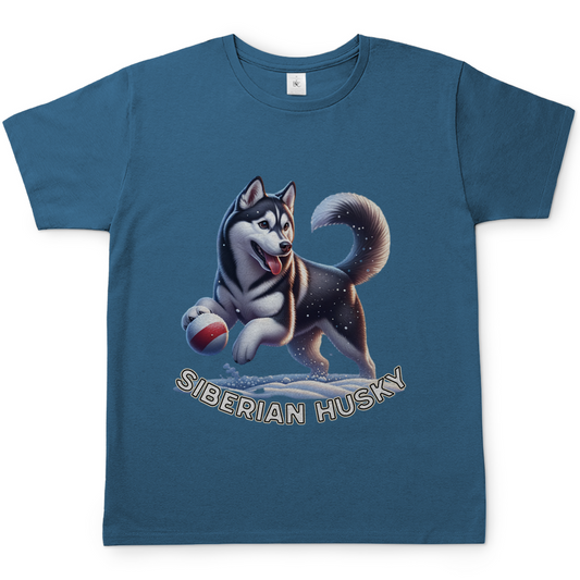Herren T-Shirt Husky spielt im Schnee