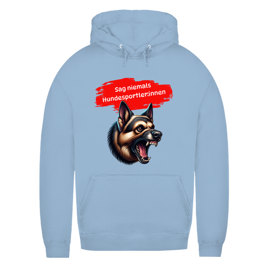 Damen Hoodie – Sag niemals Hundesportler:innen! Mit Deutschem Schäferhund