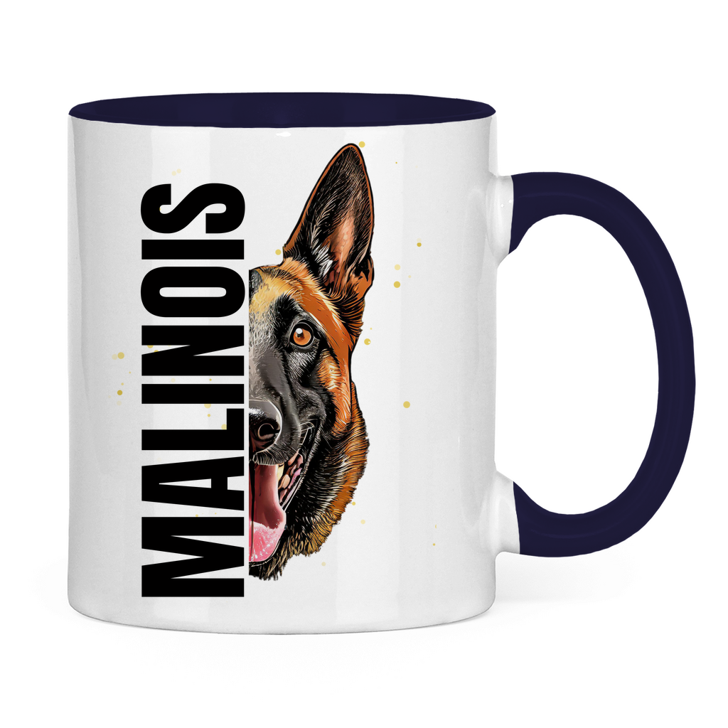 Tasse zweifarbig Malinois Kopf und Schrift black