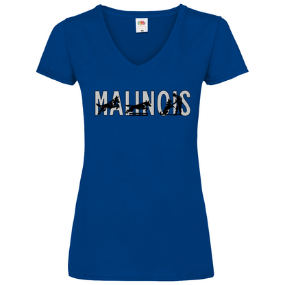 Damen Basic V-Neck T-Shirt Malinois Schriftzug