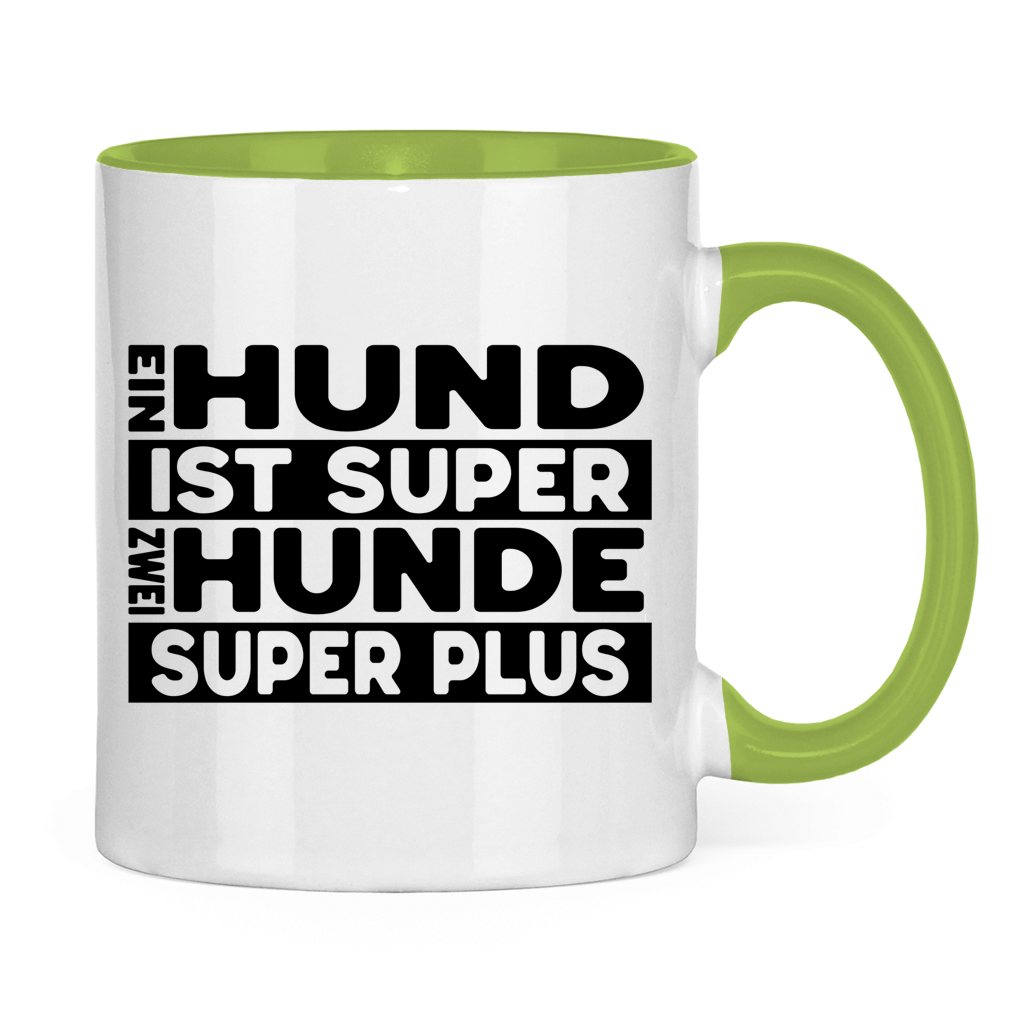 Keramiktasse Ein Hund ist super zwei super plus – für Mehrhundehaushalter mit Humor