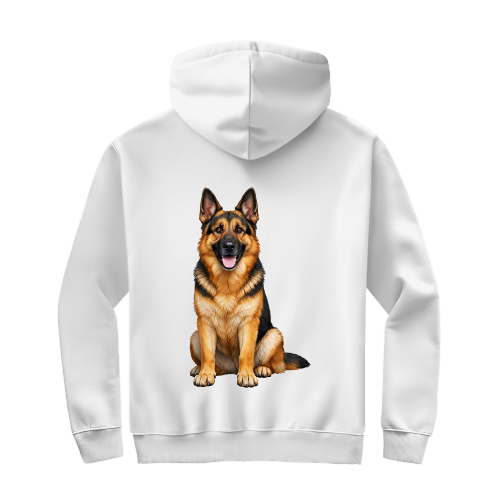 Kapuzenjacke, Deutscher Schäferhund – Rückendruck. Eigenes Foto und Text möglich.