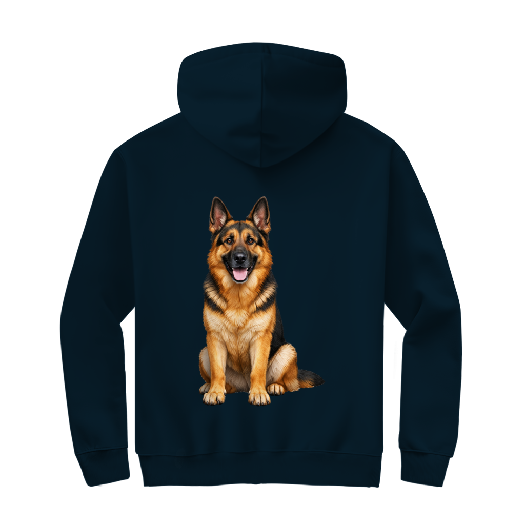 Kapuzenjacke, Deutscher Schäferhund – Rückendruck. Eigenes Foto und Text möglich.