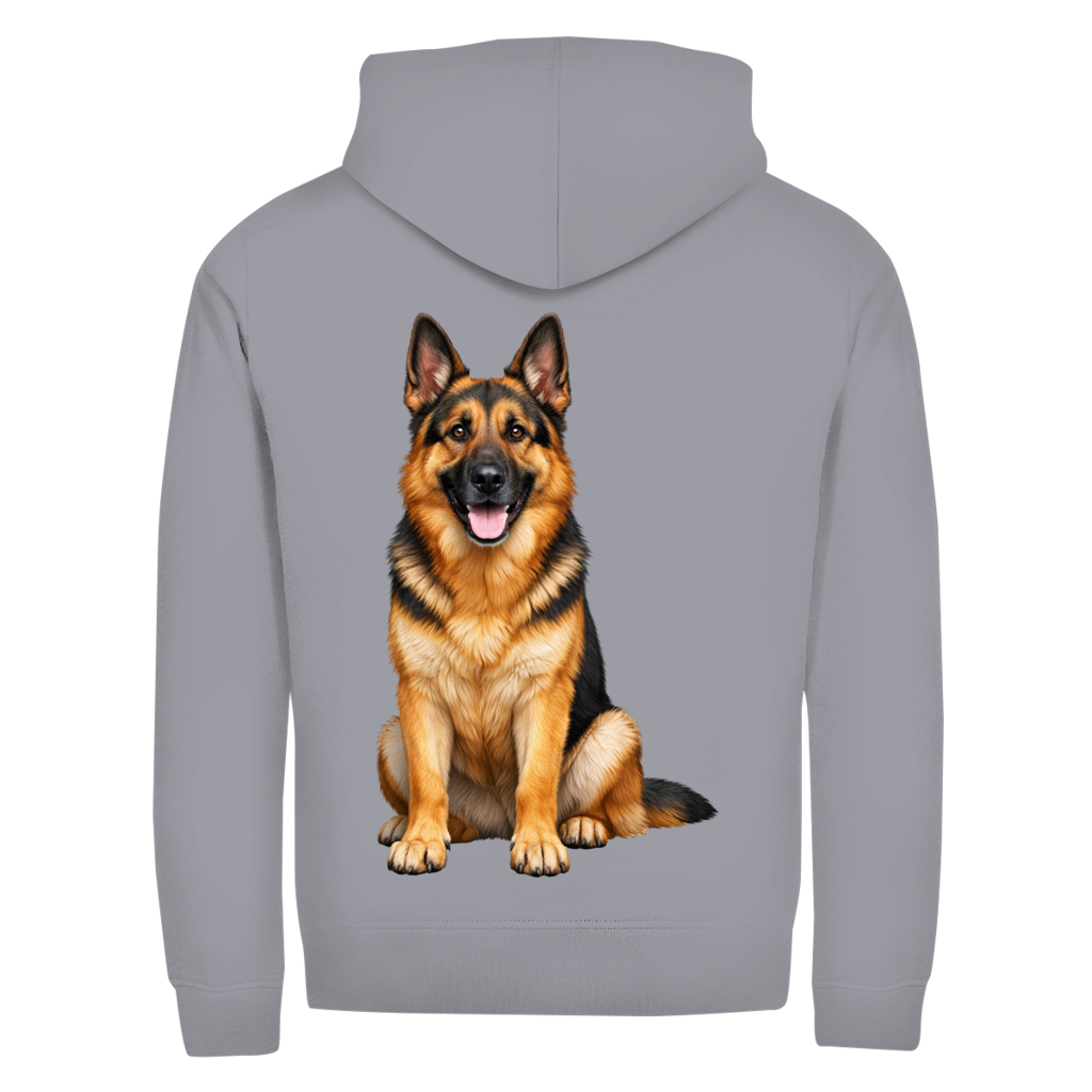 Deutscher Schäferhund als realistisches Motiv auf Zipper Hoodie mit Rückendruck ohne Text