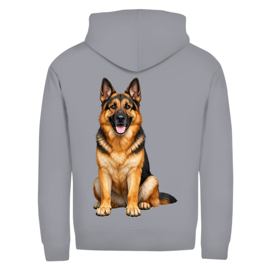 Deutscher Schäferhund als realistisches Motiv auf Zipper Hoodie mit Rückendruck ohne Text