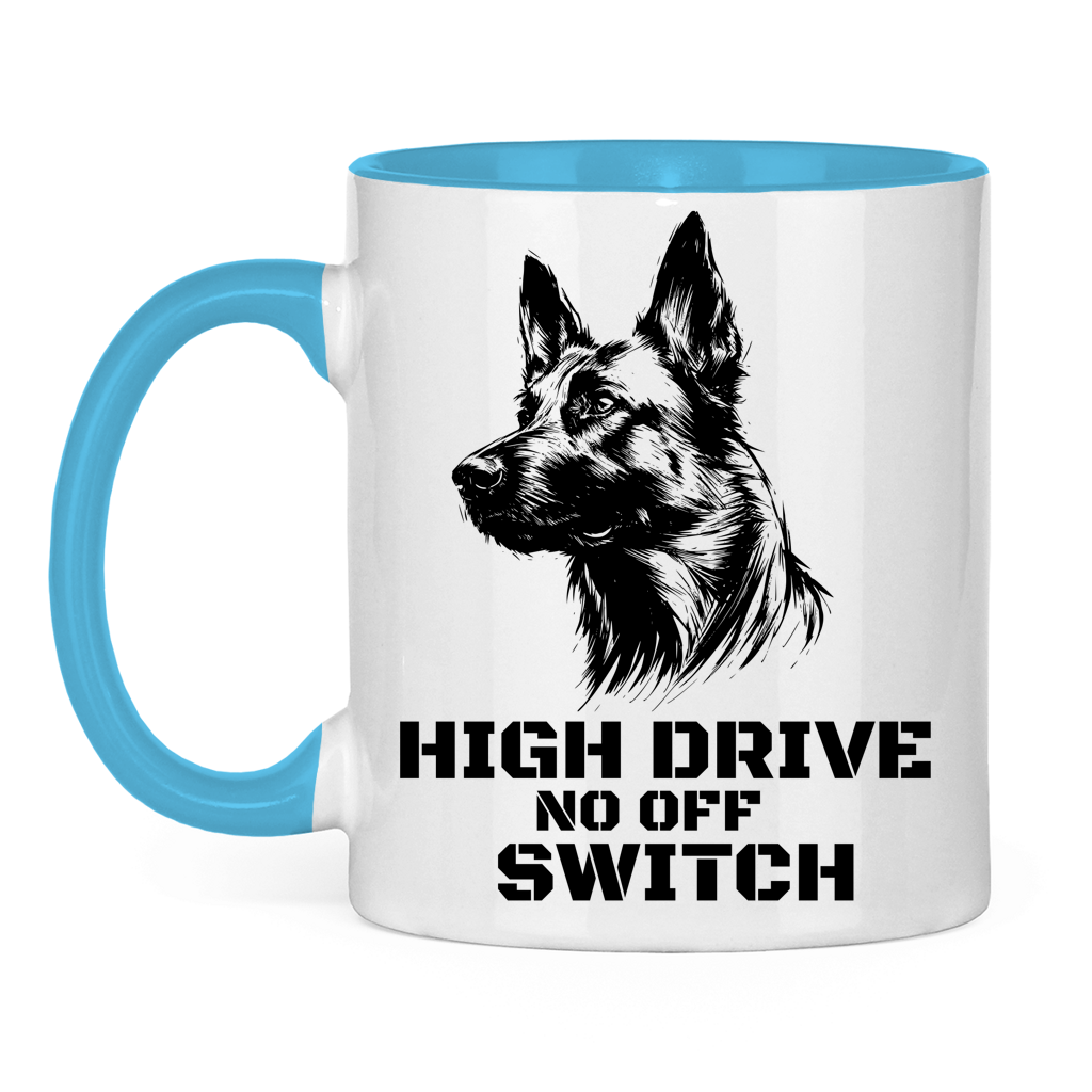 Tasse mit Malinoiskopf und Hundgerecht365 Logo - Light Blue