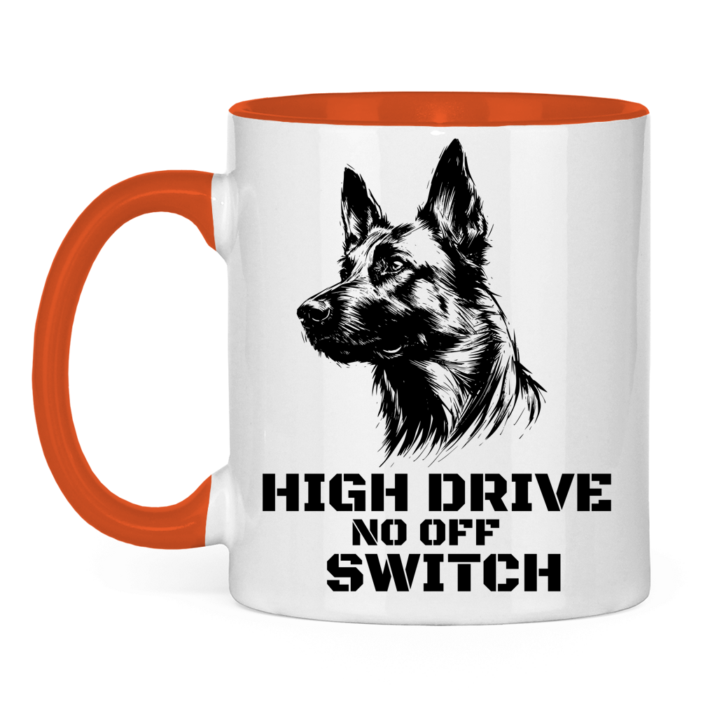 Tasse mit Malinoiskopf und Hundgerecht365 Logo - Orange