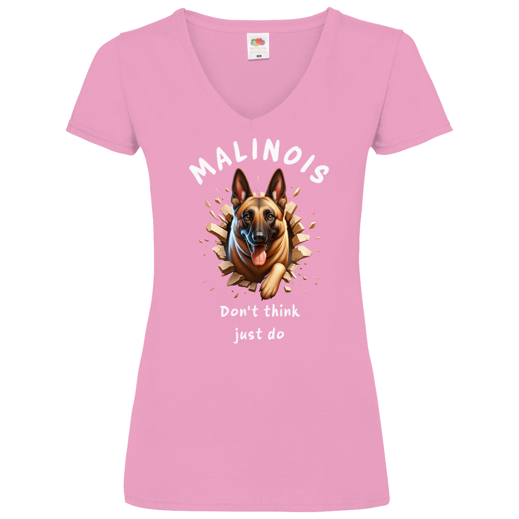 Damen Basic V-Neck T-Shirt Malinois Don't think just do