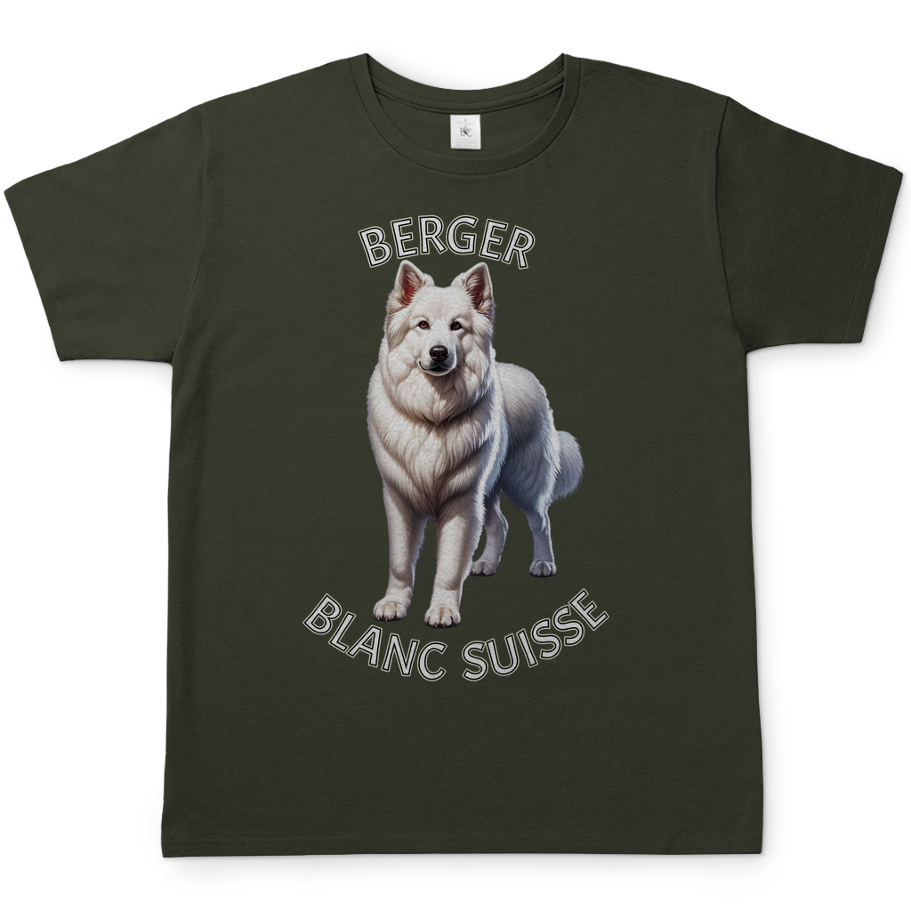 Herren T-Shirt Berger Blanc Suisse, Weißer Schäferhund