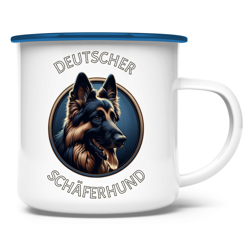 Emaille Tasse Deutscher Schäferhund Schriftzug mit Kopf