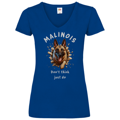 Damen Basic V-Neck T-Shirt Malinois Don't think just do