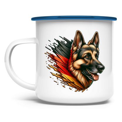 Emaille Tasse Deutscher Schäferhund mit Deutschland Flagge