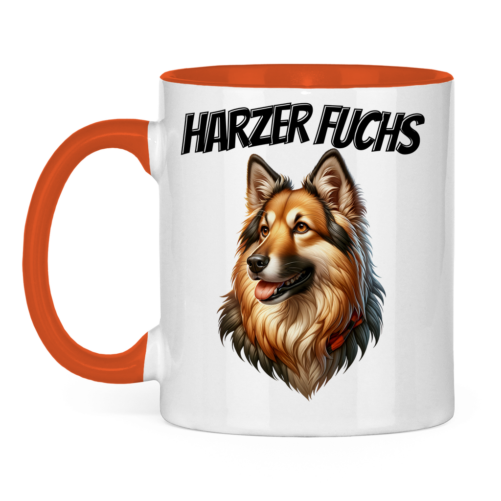 Tasse zweifarbig Harzer Fuchs Schriftzug und Kopf