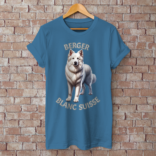 Herren T-Shirt Berger Blanc Suisse, Weißer Schäferhund