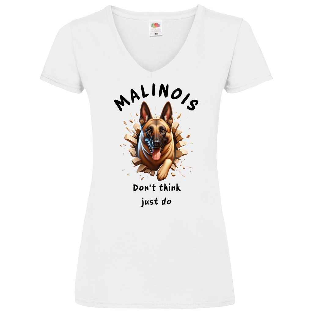 Damen Basic V-Neck T-Shirt Malinois Don't think just do