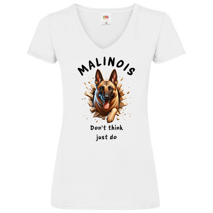 Damen Basic V-Neck T-Shirt Malinois Don't think just do