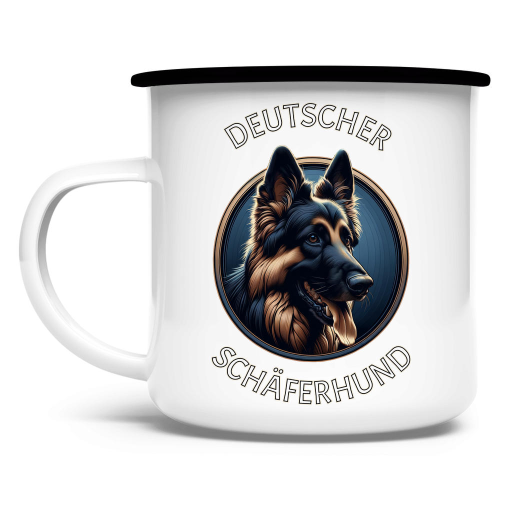 Emaille Tasse Deutscher Schäferhund Schriftzug mit Kopf