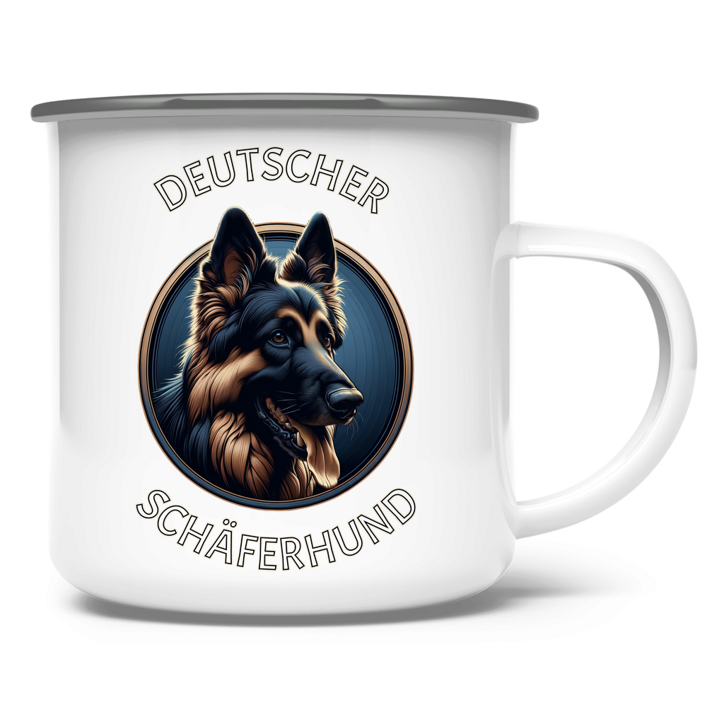 Emaille Tasse Deutscher Schäferhund Schriftzug mit Kopf